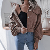 Laterne Langarm Cord Casual Kurzmantel Jacke