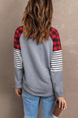 Grey Merry Christmas Striped Plaid Casual Graphic Long Sleeve Sweatshirt