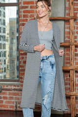 Cardigan long ouvert sur le devant à rayures noires et blanches