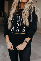 Schwarzes Sweatshirt mit Rundhalsausschnitt und Grafik im Weihnachts-Glitzer-Print
