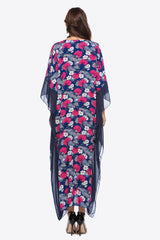 Robe longue à fleurs et manches dolman à col cranté