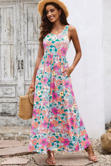 Robe longue sans manches à col rond et poches