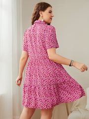 Robe imprimée à manches courtes et col grande taille