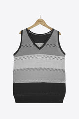 Débardeur en tricot rayé à col en V et ajouré