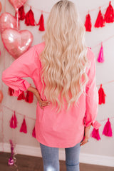 Buttoned Lapel Collar Dropped Shoulder Long Shirt