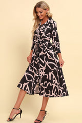 Robe midi imprimée boutonnée sur le devant avec ceinture