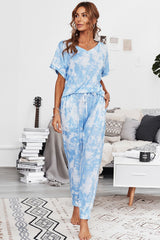 Tie-Dye V-Neck Tee Joggers Lounge Set