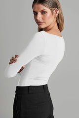 Body côtelé à manches longues et découpes