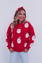 Red Christmas Santa Clause Patterned Graphic Sweatshirt