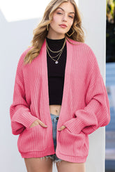 Cardigan court ouvert à poches couleur abricot uni