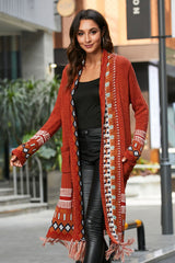 Bohemian Duster Cardigan mit Quastensaum und offener Vorderseite