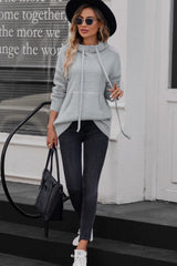 Drawstring Detail Hooded Sweater with Kangaroo Pocket