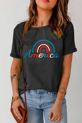 AMERICA T-Shirt mit Rundhalsausschnitt und Manschetten