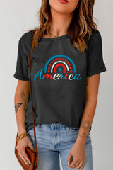AMERICA T-Shirt mit Rundhalsausschnitt und Manschetten