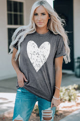 Kurzärmliges T-Shirt mit Herz-Grafik und Bündchen
