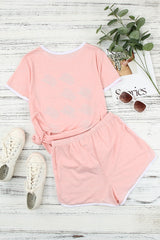 Graphic Tee Drawstring Shorts Loungewear Set