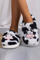 White Cartoon Animal Embroidered Fuzzy Home Slippers