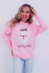 Rosa HO HO HO Sweatshirt mit Weihnachtsmann-Grafik und Pailletten