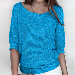 round neck three-quarter sleeve knitted sweater