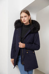 Parka-Mantel mit Fleecefutter und Pelzkragen, warme Kapuzenjacke, lockerer Baumwollmantel in Übergröße