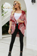 Chevron Dolman Sleeve Fringed Poncho