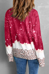 Red Joy To The World Leopard Print Loose Graphic Sweatshirt