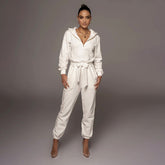 Slim Fit Langarm Einfarbig Kapuze Halboffener Kragen Urban Casual Jumpsuit