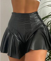 Pantalon décontracté en similicuir, pantalon plissé, jupe fourreau, short trapèze, jupe en cuir, petit pantalon en cuir à volants