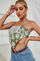 Bedrucktes Camisole mit spitzem Saum und Bindeband hinten