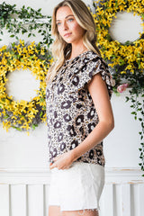 Bluse mit Rundhalsausschnitt und Puffärmeln im Animal-Print