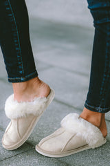 Beige Plush Suede Patchwork Thick Sole Slippers
