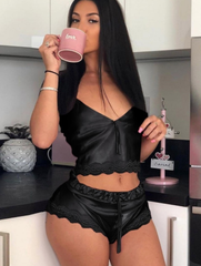 Dessous-Anzug, hochelastischer Satin-Schlafanzug, 2-teiliges Set