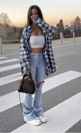 Hohe Taille Stretch Bequem Schlankheits Leicht Ausgestellte Denim Hose Knie Zerrissen Street Einfach zu Tragen