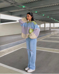 High Waist Loose Street Washed Straight Ripped Denim Trousers Non-Elastic Retro Drape Slightly Flared