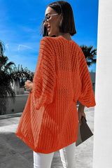 Orange Hollow-out Bracelet Sleeve Knit Cardigan