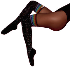 Rhinestone Knee Socks Striped Stockings Rhinestone Socks High-Top Cotton Socks