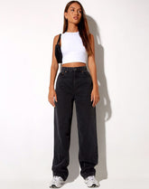 Hohe Taille Lose Gerade Coole Schwarze Denim Hose Drapieren Straße Turnschuhe Daddy Hosen Mop