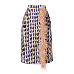 Costume costume grand col transparent manteau en mousseline de soie plumes gland jupe fendue sur le côté ensemble deux pièces