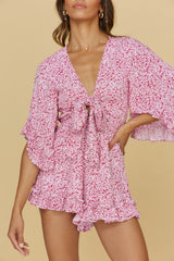 Early Positioning Printing Deep V Plunge Plunge neck Chest Lace up Fitted Waist Romper
