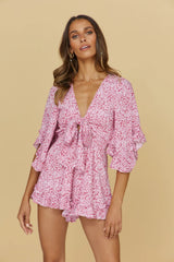 Early Positioning Printing Deep V Plunge Plunge neck Chest Lace up Fitted Waist Romper