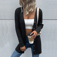 Rib-Knit Button Up Longline Cardigan