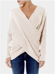 Alle passenden einfarbigen, einfachen, warmen V-Ausschnitt, überkreuzter, überkreuzter Pullover mit langen Ärmeln, Strickpullover