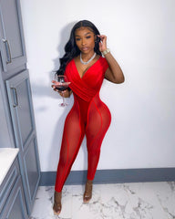 Supply Mesh Velvet Stitching Jumpsuit