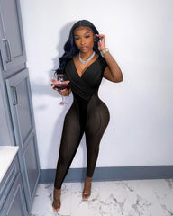 Supply Mesh Velvet Stitching Jumpsuit