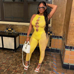 Mesh Milk Silk Stitching Jumpsuit