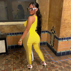 Mesh Milk Silk Stitching Jumpsuit