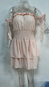 Waist Trimming Ruffled off Shoulder Tube Top Short Dress