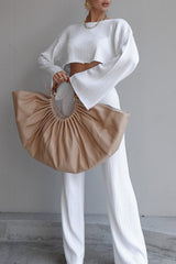 Pull court à col rond, taille haute, pantalon à pattes d'éléphant, ensemble deux pièces de sport décontracté