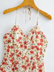 Robe imprimée dos nu à lacets et licou