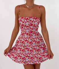 Suspender Floral Printed Waist-Controlled Slimming Cami Dress Short